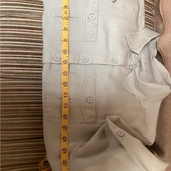 NWOT LL Bean tan linen cotton belted shirt dress MED REG 3/4 sleeve Never Worn - Picture 8 of 14